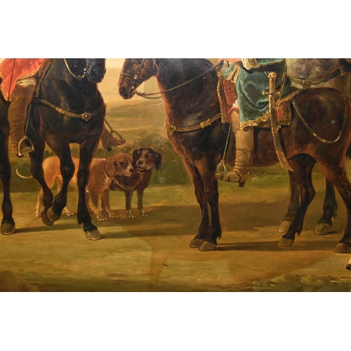 796 - MANNER OF AELBERT CUYP 'LANDSCAPE WITH HUNTING PARTY', Dutch landscape with three men on horseback, ... 