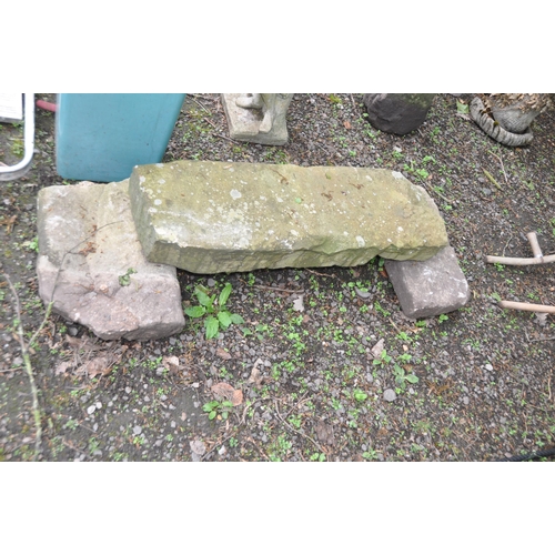 1012 - THREE SANDSTONE BENCHES one made up 104cm wide the other two not made up as will need sinking to mak... 