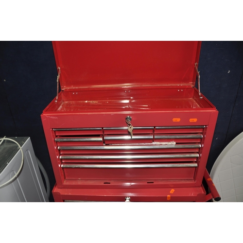 1062 - A TWO PIECE MECHANICS TOOLCHEST width 68cm total height 113cm with two pairs of keys