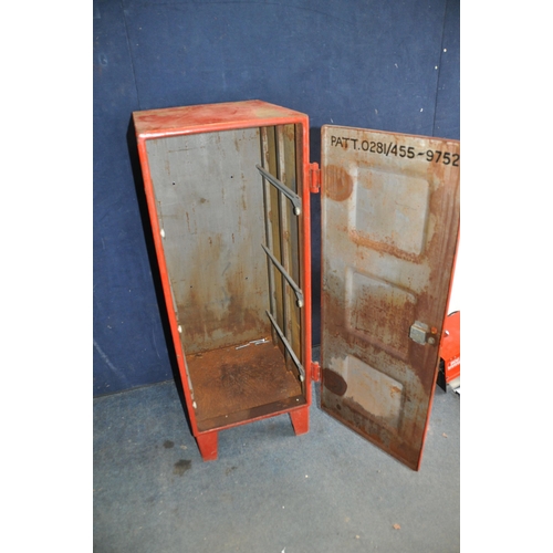 1074 - A MILITARY SINGLE DOOR METAL CABINET with three keys, width 46cm depth 50cm height 122cm