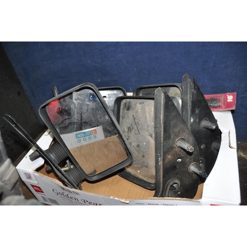 1083 - THREE BOXES CONTAINING VAN TAILLIGHTS AND WING MIRRORS including Renault Traffic taillight lenses an... 