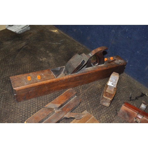 1088 - A COLLECTION OF VINTAGE WOOD PLANES including a steel footed and hardwood plane stamped C Mallson, a... 