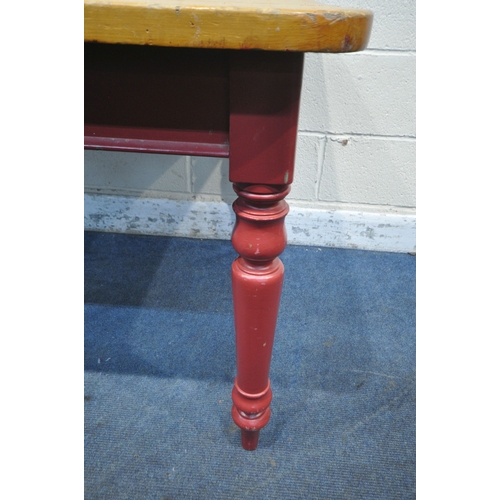 1261 - A PARTIALLY PAINTED VICTORIAN PINE KITCHEN TABLE, width 121cm x depth 83cm x height 72cm (condition ... 