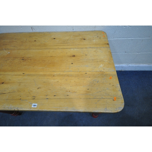 1261 - A PARTIALLY PAINTED VICTORIAN PINE KITCHEN TABLE, width 121cm x depth 83cm x height 72cm (condition ... 