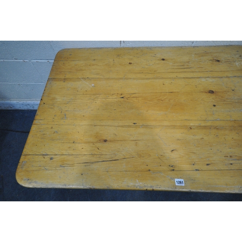 1261 - A PARTIALLY PAINTED VICTORIAN PINE KITCHEN TABLE, width 121cm x depth 83cm x height 72cm (condition ... 