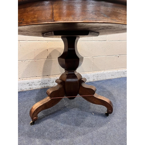 1412 - A 19TH CENTURY ROSEWOOD AND PARQUETRY INLAID CIRCULAR REVOLVING DRUM TABLE, central starburst, with ... 