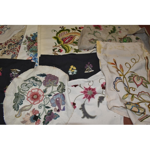 441 - ONE BOX AND LOOSE EMBROIDERY EXAMPLES AND KITS AND FABRIC ROLLS, ETC, a large quantity of handmade f... 