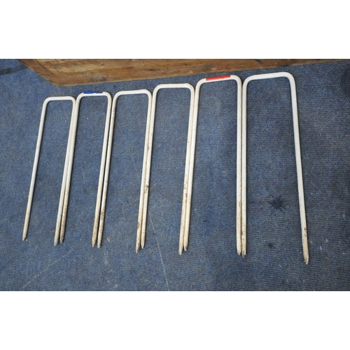 1278 - QUAIFE AND LILLEY LTD, A VINTAGE CROQUET SET, comprising four mallets, four balls, six hoops, one ce... 