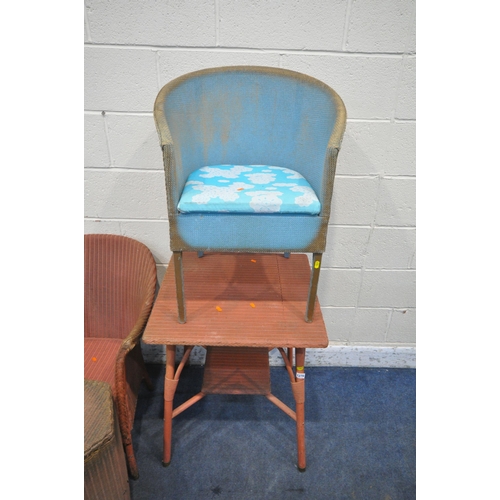 1279 - A SELECTION OF PAINTED LLOYD LOOM FURNITURE, to include a table, diameter 61cm x height 73cm, an arm... 