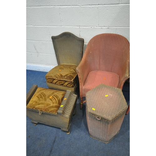 1279 - A SELECTION OF PAINTED LLOYD LOOM FURNITURE, to include a table, diameter 61cm x height 73cm, an arm... 