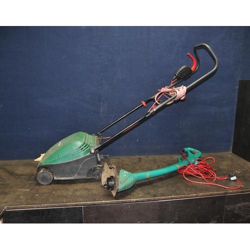 1070 - A QUALCAST ELAN 32 ELECTRIC LAWN MOWER (no grass box) and a Bosch Art23 Easitrim strimmer (both PAT ... 