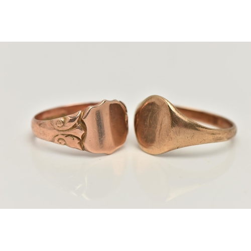 15 - TWO 9CT GOLD SIGNET RINGS, the first a rose gold shield signet, hallmarked 9ct Birmingham, ring size... 