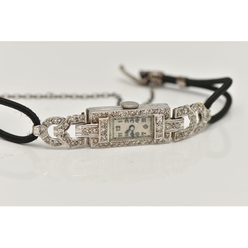 2 - A LADIES EARLY 20TH CENTURY DIAMOND COCKTAIL WRISTWATCH, hand wound movement, rectangular dial, Arab... 