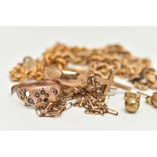 32 - AN ASSORTMENT OF 9CT GOLD AND YELLOW METAL, to include an AF rope chain, hallmarked 9ct Sheffield im... 