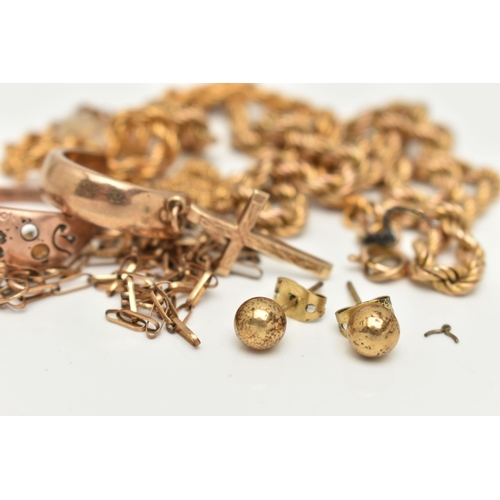 32 - AN ASSORTMENT OF 9CT GOLD AND YELLOW METAL, to include an AF rope chain, hallmarked 9ct Sheffield im... 