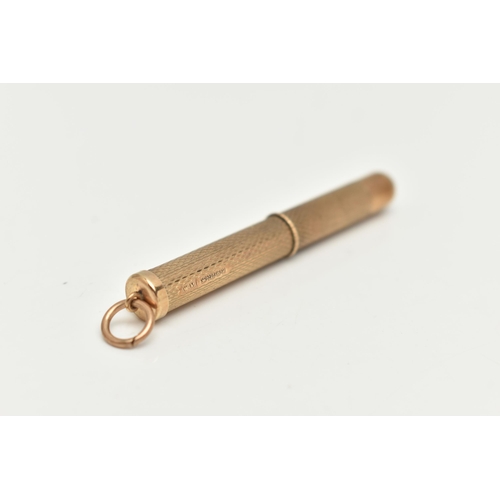 33 - A 9CT GOLD CIGAR PEIRCER, engine turned pattern, approximate length of case 50mm, hallmarked 9ct Bir... 