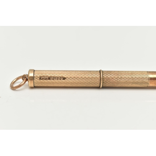 33 - A 9CT GOLD CIGAR PEIRCER, engine turned pattern, approximate length of case 50mm, hallmarked 9ct Bir... 