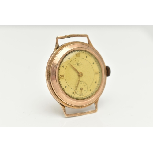 34 - A GENTS 9CT GOLD 'AVIA' WATCH HEAD, manual wind, round silvered dial signed 'Avia', Roman numerals a... 