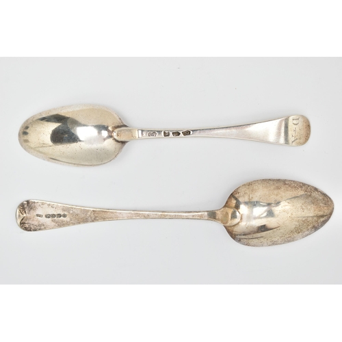 57 - TWO TABLESPOONS, to include a polished old English pattern spoon, hallmarked 'Robert Hennell II' Lon... 