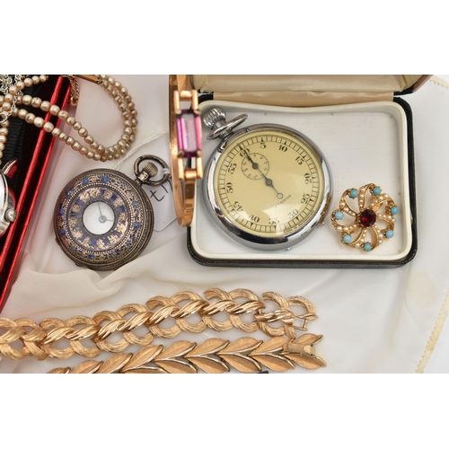 61 - A SMALL ASSORTMENT OF JEWELLERY AND WATCHES, to include a Victorian silver half hunter ladies pocket... 