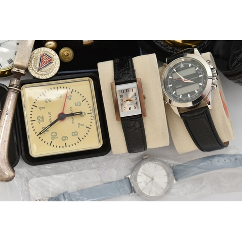 67 - WATCHES AND OTHER ITEMS, to include a gold plated 'Everite', manual wind open face pocket watch, sil... 