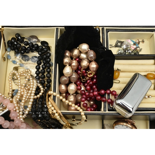 68 - A LARGE JEWELLERY BOX AND SELECTION OF JEWELLERY, an assortment of costume jewellery to include a pa... 