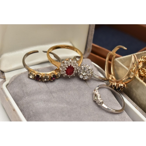 71 - A BOX OF ASSORTED JEWELLERY AND WATCHES, to include a silver hinged bangle, a silver ingot pendant, ... 