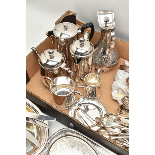 88 - A BOX OF ASSORTED WHITE METAL WARE, to include entree dish with cover, teapot, coffee pot, water jug... 