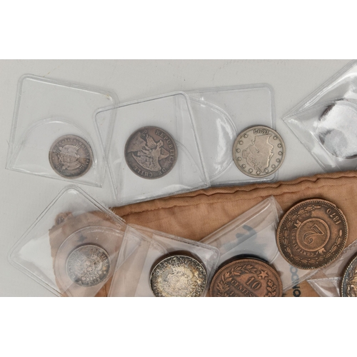 96 - A SMALL PLASTIC BOX CONTAINING WORLD COINS, with lots of 19th century coins India, Thialand, Mexico,... 