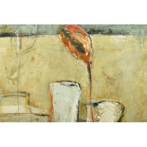 301 - DARINA MARKO (BULGARIA 1965) A STILL LIFE WITH VASES AND A SINGLE FLOWER, signed bottom right, mixed... 