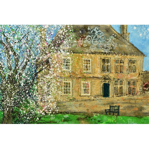 313 - KATHARINE DOVE (BRITISH CONTEMPORARY) 'SNOWSHILL BLOSSOM', a Cherry tree in blossom stands before a ... 