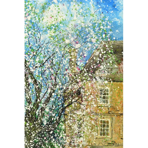 313 - KATHARINE DOVE (BRITISH CONTEMPORARY) 'SNOWSHILL BLOSSOM', a Cherry tree in blossom stands before a ... 