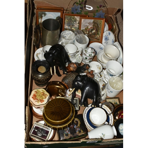 330 - TWO BOXES OF MIXED SUNDRIES, to include a vintage 'Kodak Brownie Camera' in original pouch, a Basild... 