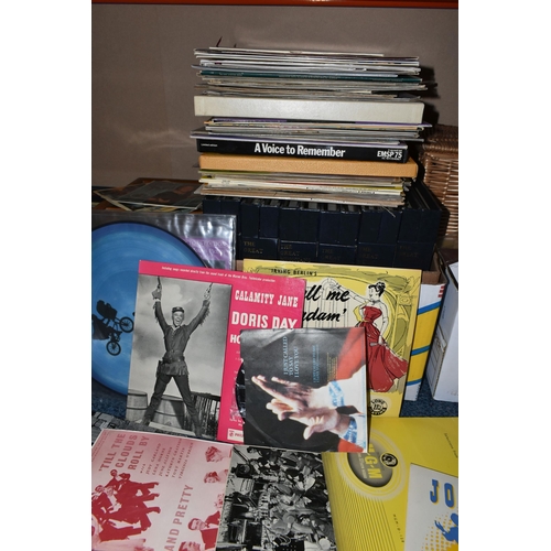 332 - A BOX AND LOOSE RECORDS, to include a small wooden cabinet containing vinyl singles by artists inclu... 