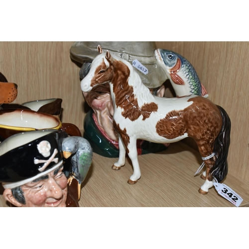 342 - A GROUP OF NAMED CERAMICS, comprising a Beswick 'Red Setter', a Beswick brown and white Pinto horse,... 