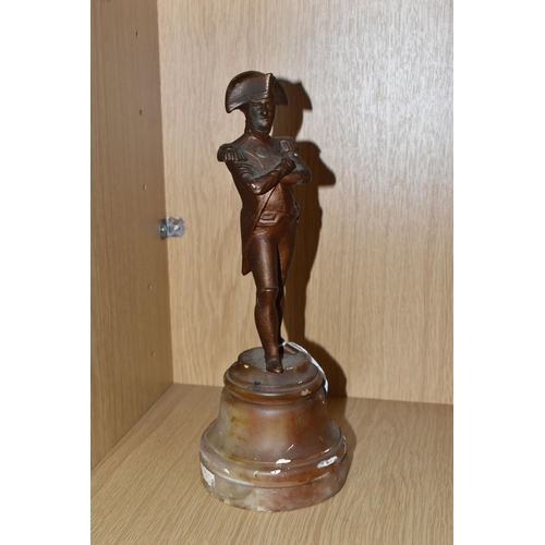 347 - A BRONZED SPELTER FIGURE OF NAPOLEON, mounted on a cream and brown marble plinth, height 29cm (1) (C... 