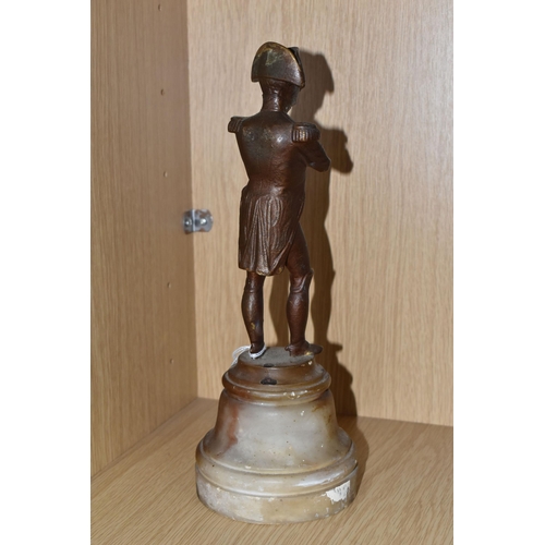 347 - A BRONZED SPELTER FIGURE OF NAPOLEON, mounted on a cream and brown marble plinth, height 29cm (1) (C... 