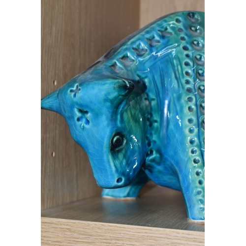 350 - A JEMA OF HOLLAND 'BITOSSI STYLE' BULL, in turquoise and green, impressed marks to underside and sta... 