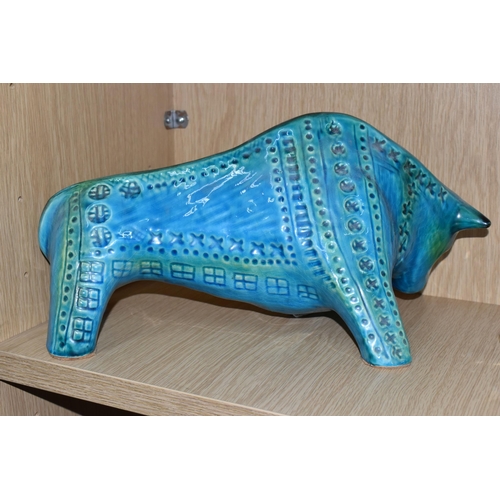 350 - A JEMA OF HOLLAND 'BITOSSI STYLE' BULL, in turquoise and green, impressed marks to underside and sta... 