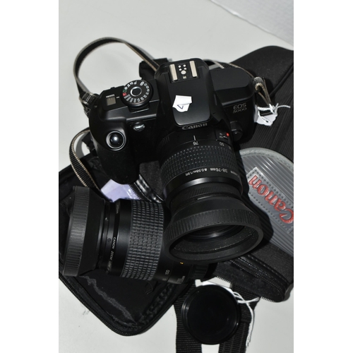 375 - A CASED CANON EOS 5000 CAMERA AND SPARE LENS ETC, comprising a Canon EOS 5000 35mm camera, fitted wi... 