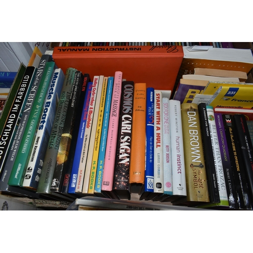 380 - FIVE BOXES OF BOOKS, RECORDS, CDS AND DVDS, to include approximately eighty books in hardback and pa... 