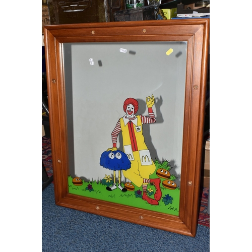 382 - FIVE WOODEN FRAMED MCDONALDS ADVERTISING MIRRORS, wall mounted mirrors all featuring McDonald's char... 