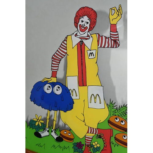 382 - FIVE WOODEN FRAMED MCDONALDS ADVERTISING MIRRORS, wall mounted mirrors all featuring McDonald's char... 