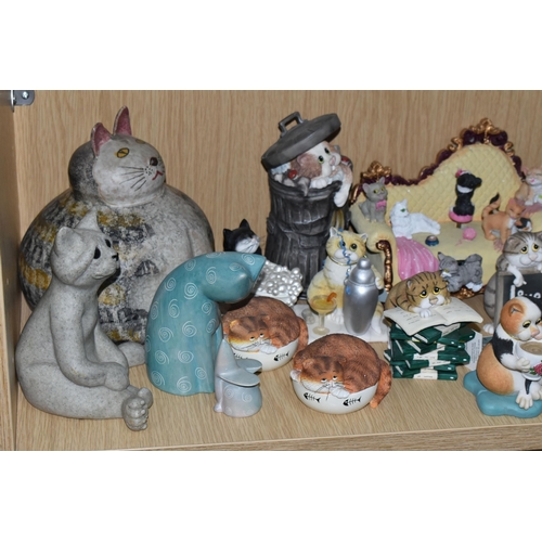 389 - A COLLECTION OF CAT FIGURINES AND ORNAMENTS, comprising a large Italian art pottery ATN seated tabby... 