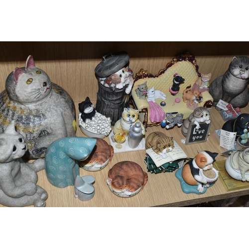 389 - A COLLECTION OF CAT FIGURINES AND ORNAMENTS, comprising a large Italian art pottery ATN seated tabby... 