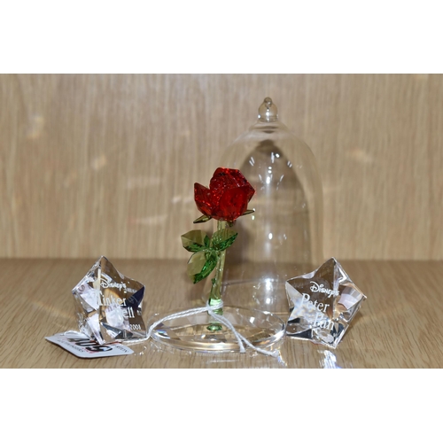 409 - A SWAROVSKI CRYSTAL 'ENCHANTED ROSE' AND TWO NAME PLAQUES, the 'Enchanted Rose' from Disney's Beauty... 