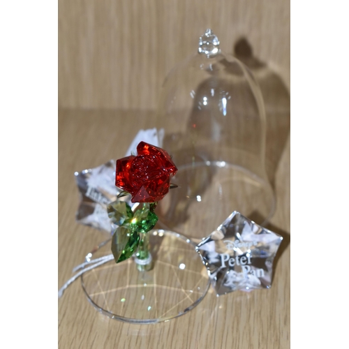 409 - A SWAROVSKI CRYSTAL 'ENCHANTED ROSE' AND TWO NAME PLAQUES, the 'Enchanted Rose' from Disney's Beauty... 