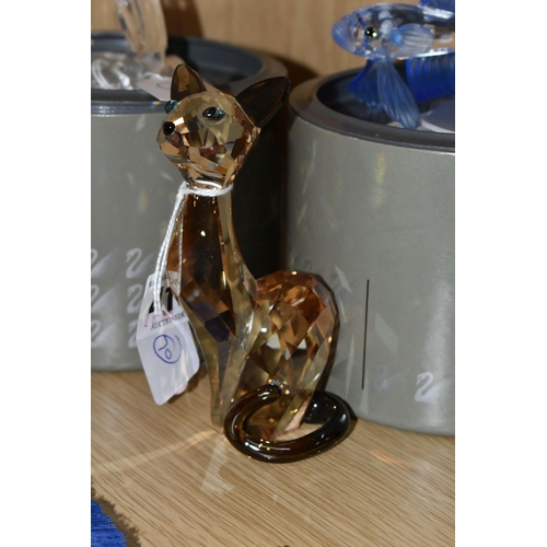 419 - THREE SWAROVSKI CRYSTAL SCULPTURES, comprising Lovlots House of Cats - Diane model no 998017, in Gol... 