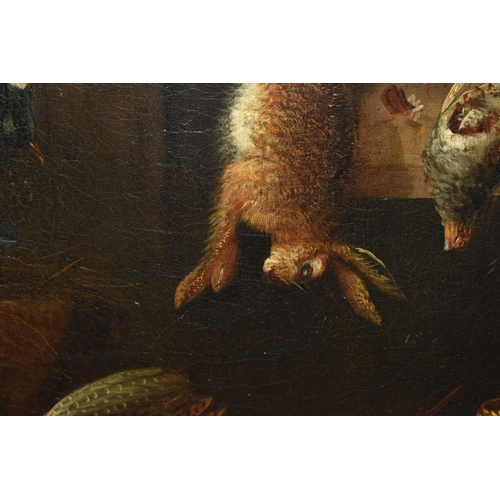 490 - AN UNSIGNED VICTORIAN STILL LIFE SCENE OF A PANTRY, depicting game birds and a rabbit, oil on canvas... 