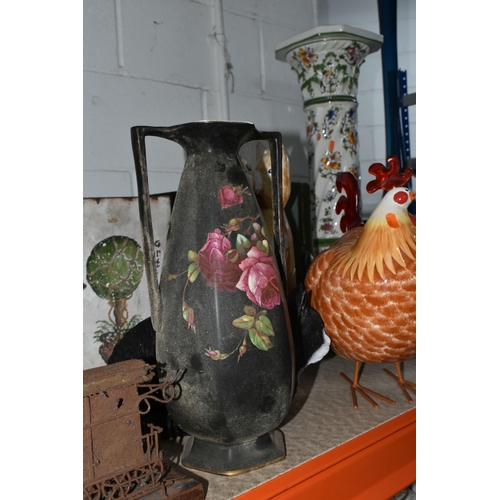 525 - A VARIETY OF BRITISH AND CONTINENTAL VASES AND PLANTERS to include a Capodimonte planter and pillar ... 